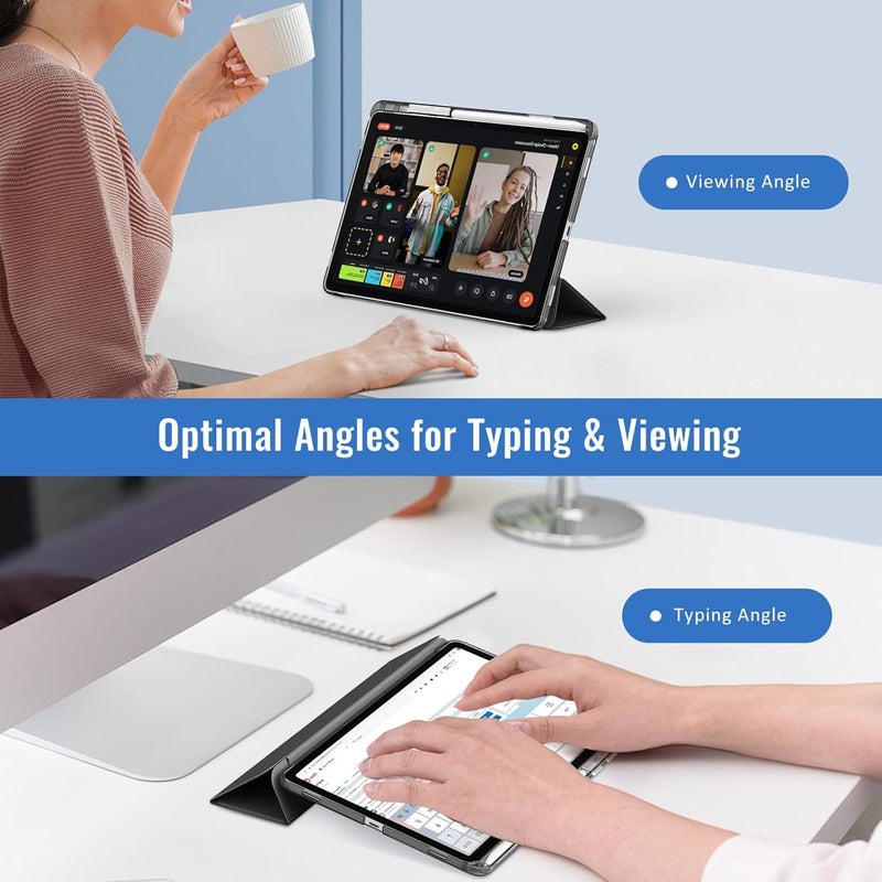 موكو حافظة لجهاز Galaxy Tab S11 مقاس 11 بوصة 2025 مع حامل قلم S Pen، حافظة ثلاثية الطي خفيفة ونحيفة لجهاز Samsung Tab S11 5G (SM-X730/SM-X736B) مع غطاء خلفي شفاف من البولي كربونات الصلب، إيقاظ/إغلاق تلقائي، أسود - Image 4