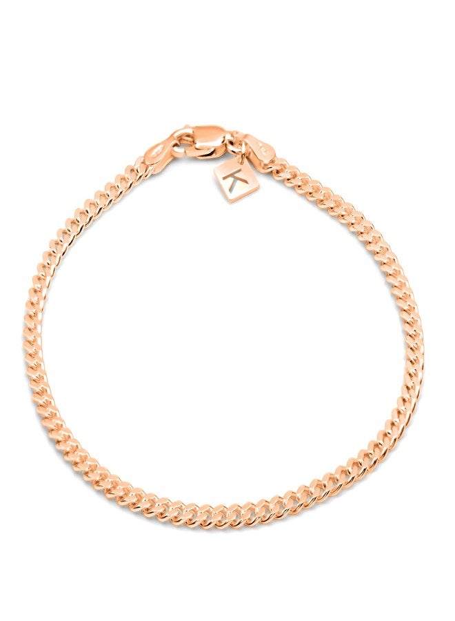 KEZEF 925 Rose Gold-Plated Cuban Link Chain Bracelet/Anklet, 3mm Italian Diamond-Cut Chain for Women & Men, 11" Length - Image 1