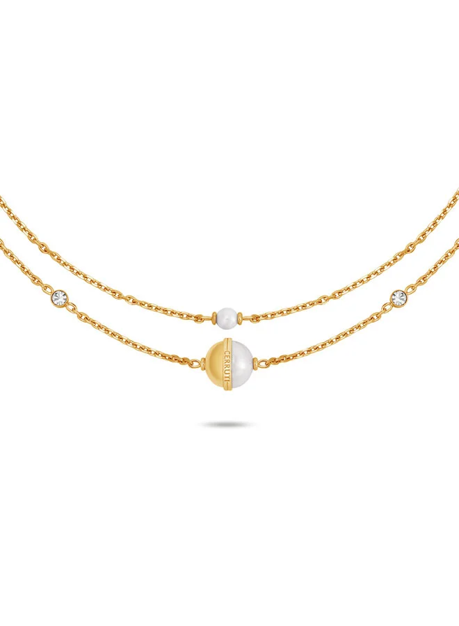 شيروتي 1881 Luciana Gold Double Layer Round White Stone Necklace