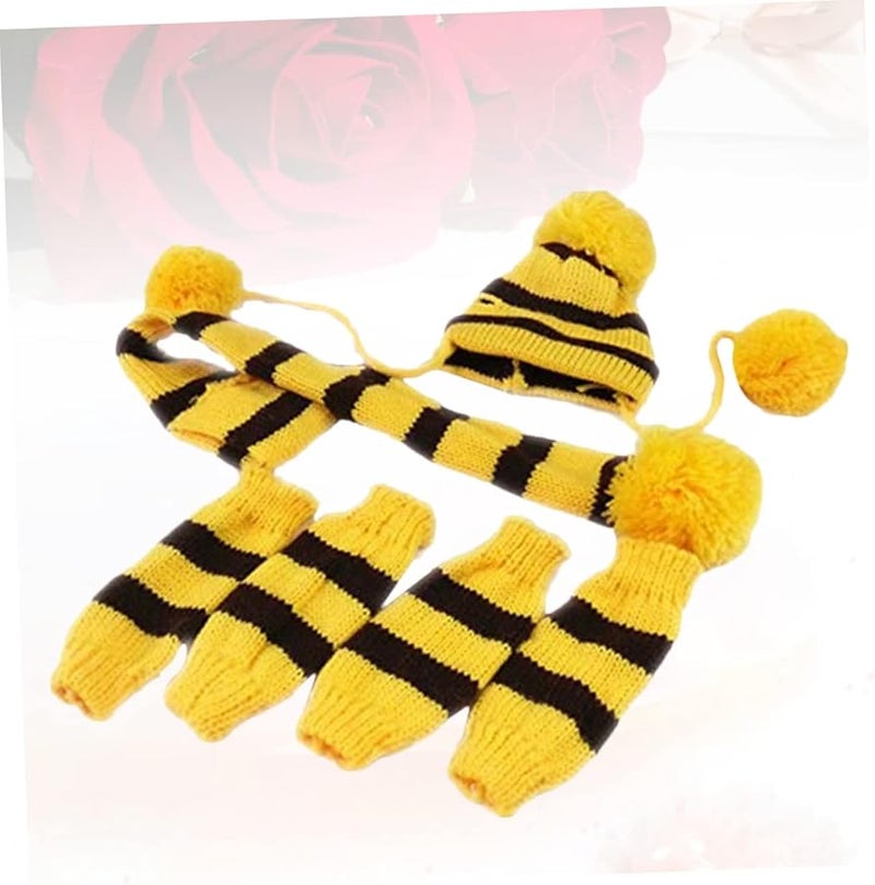 Yellow Knitted Dog Scarf And Hat Set Warm Pet Costume For Bulldog Photo Shoot Festival - Image 4