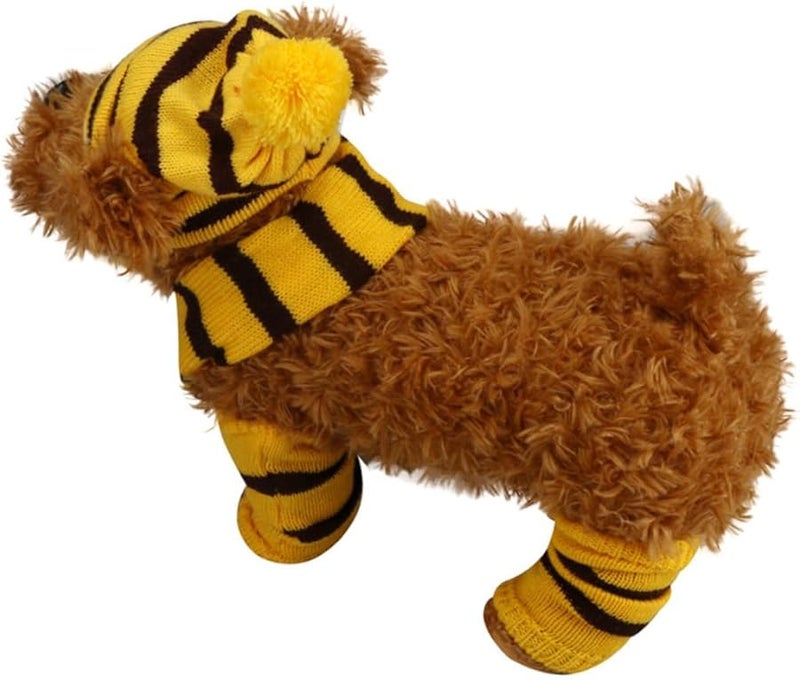 Yellow Knitted Dog Scarf And Hat Set Warm Pet Costume For Bulldog Photo Shoot Festival - Image 1
