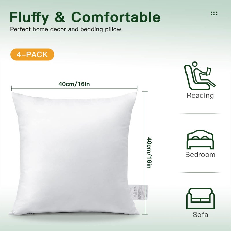 Otostar OTOSTAR Pack of 4 Throw Pillow Inserts  16 x 16 Square Cushion Inner Soft Fluffy Plump Stuffer Cushion Pads White Decorative Pillow Inserts  - Image 3