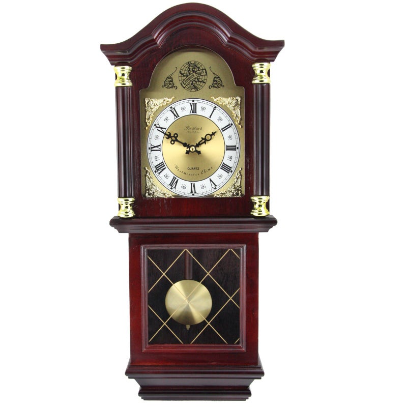 Bedford Clock Collection Bedford Clock Collection Swinging Pendulum Wall Clock Cherry Oak 