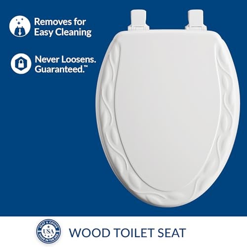 Mayfair Sculptured Ivy Toilet Seat, Easy Clean Hinges with Durable Wood Seat, Made in USA, Elongated, White - Image 2