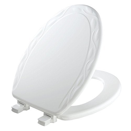 Mayfair Sculptured Ivy Toilet Seat, Easy Clean Hinges with Durable Wood Seat, Made in USA, Elongated, White - Image 1