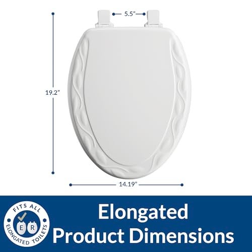 Mayfair Sculptured Ivy Toilet Seat, Easy Clean Hinges with Durable Wood Seat, Made in USA, Elongated, White - Image 3