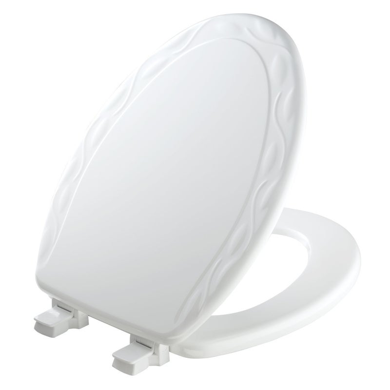 Mayfair Sculptured Ivy Toilet Seat, Easy Clean Hinges with Durable Wood Seat, Made in USA, Elongated, White - Image 4