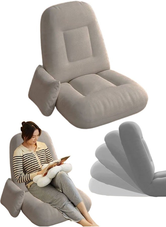 Generic - Folding Floor Game Chair Lounge Chair  Adjustable Floor Chair Lazy Sofa with Back Support Gray Lazy Sofa with Adjustable Backrest Support Pillow  Used for Reading Sleep - Image 1