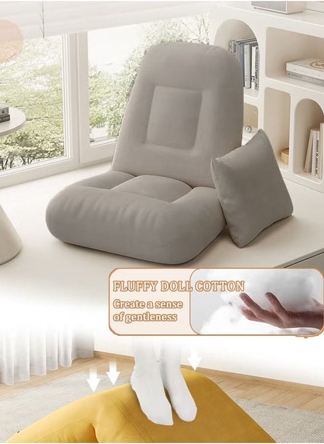 Generic - Folding Floor Game Chair Lounge Chair  Adjustable Floor Chair Lazy Sofa with Back Support Gray Lazy Sofa with Adjustable Backrest Support Pillow  Used for Reading Sleep - Image 1