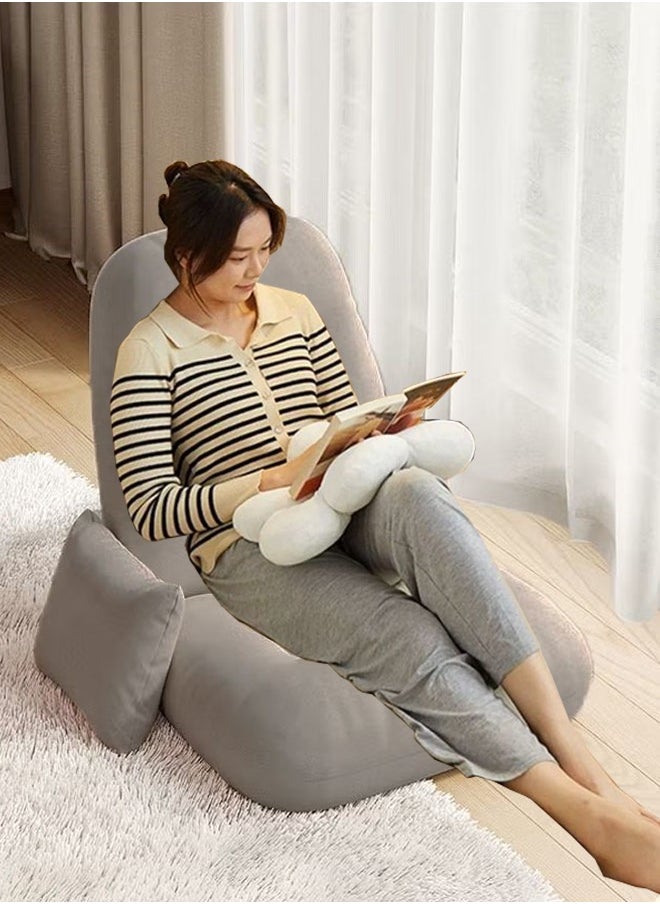 Generic - Folding Floor Game Chair Lounge Chair  Adjustable Floor Chair Lazy Sofa with Back Support Gray Lazy Sofa with Adjustable Backrest Support Pillow  Used for Reading Sleep - Image 1