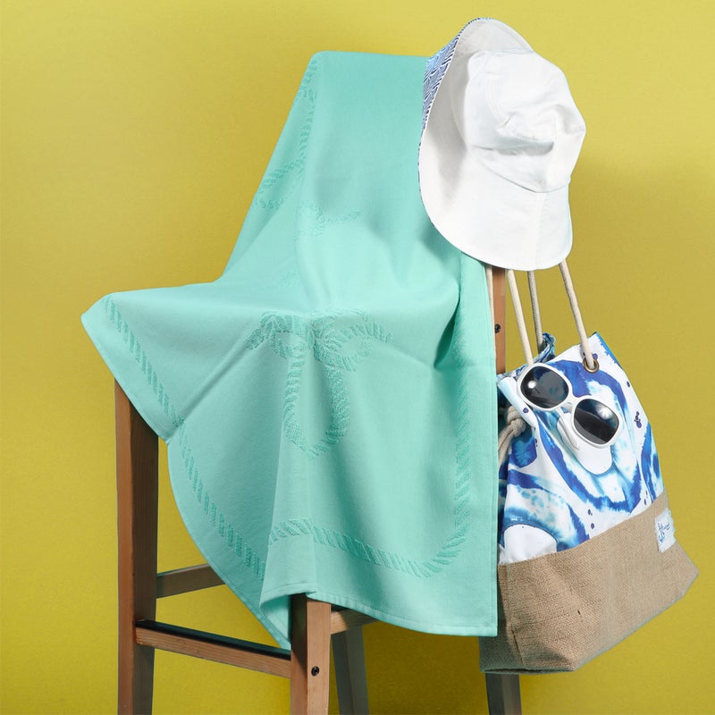 Anemoss Large Size Beach Towel, 100% Turkish Cotton, Sailor Knot Design, Mint Green, High Absorbent, Soft Towel, 70x140cm - Image 3