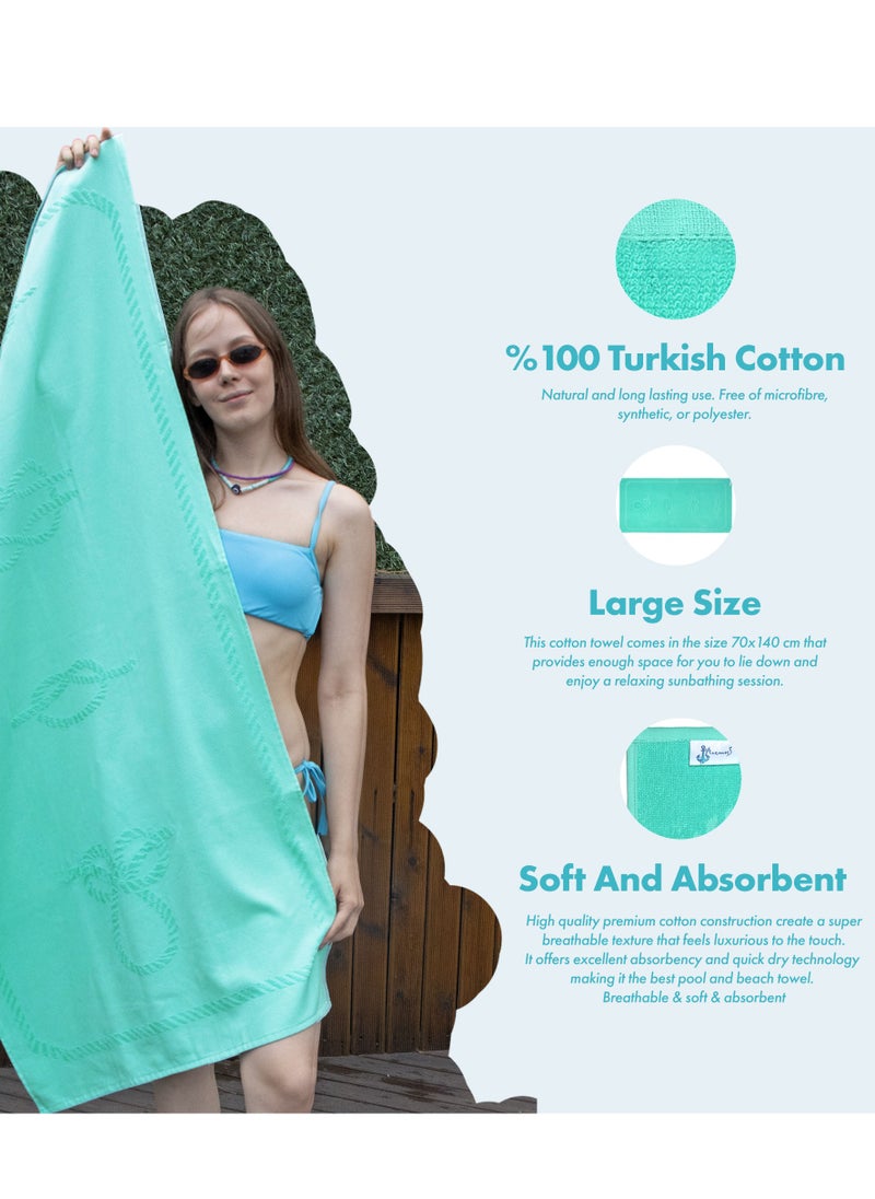 Anemoss Large Size Beach Towel, 100% Turkish Cotton, Sailor Knot Design, Mint Green, High Absorbent, Soft Towel, 70x140cm  - Image 3