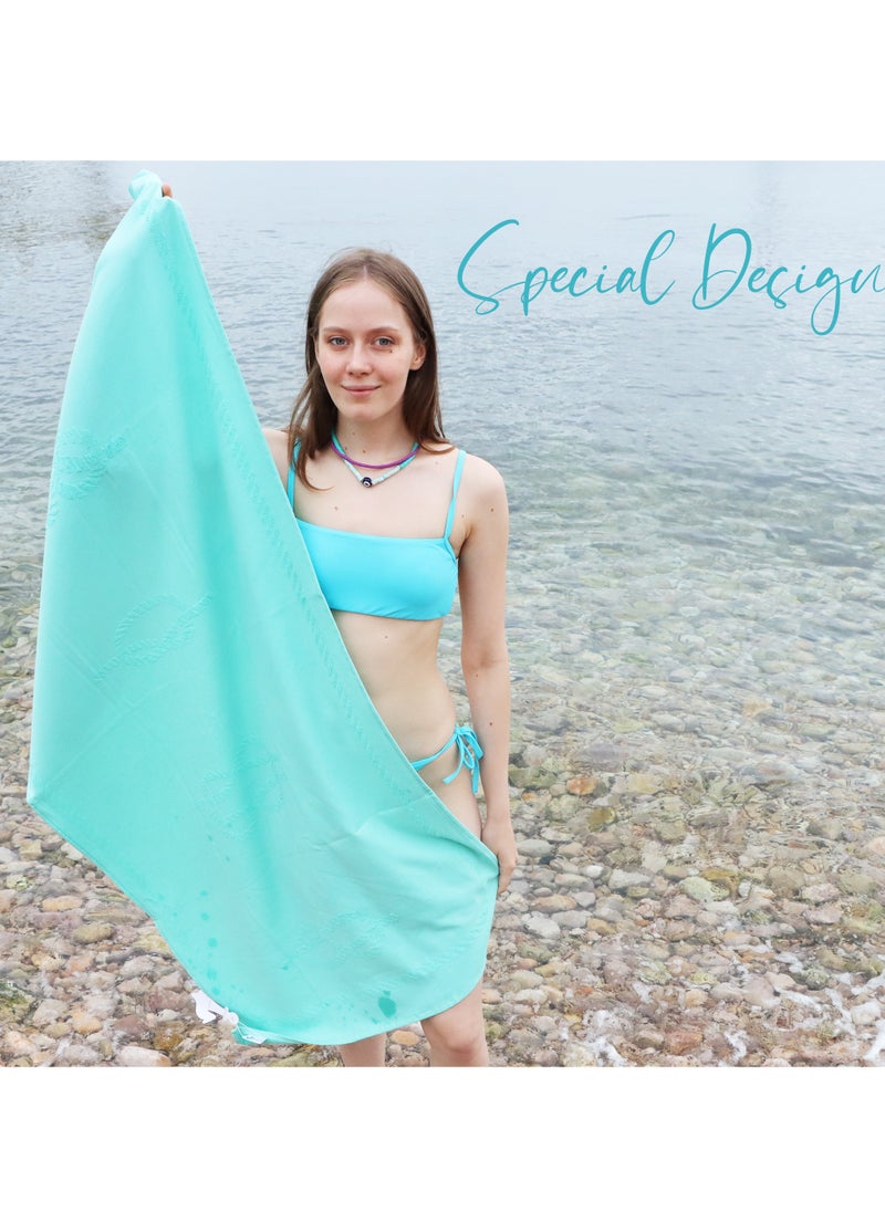 Anemoss Large Size Beach Towel, 100% Turkish Cotton, Sailor Knot Design, Mint Green, High Absorbent, Soft Towel, 70x140cm  - Image 4