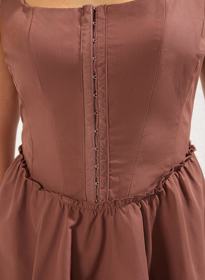trendyol Brown A-Line Poplin Woven Short Elegant Dress - Image 4