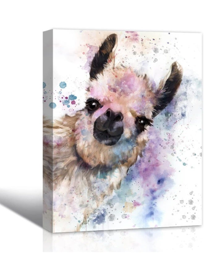 EMODA Cute Alpaca Portrait Wall Art – Framed Canvas Print 12x16 Inch – Adorable Animal Artwork for Bedroom, Living Room & Home Decor - Image 1