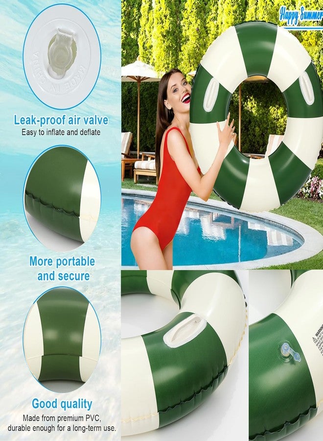 Yuokwer Inflatable Pool Floats for Adults- 2 Pack Striped Floaties Pool Tubes Swim Rings with Handles Inflatable Pool Float for Swimming Pool Party Lake Beach Adults (Dark Green, 90) - Image 3