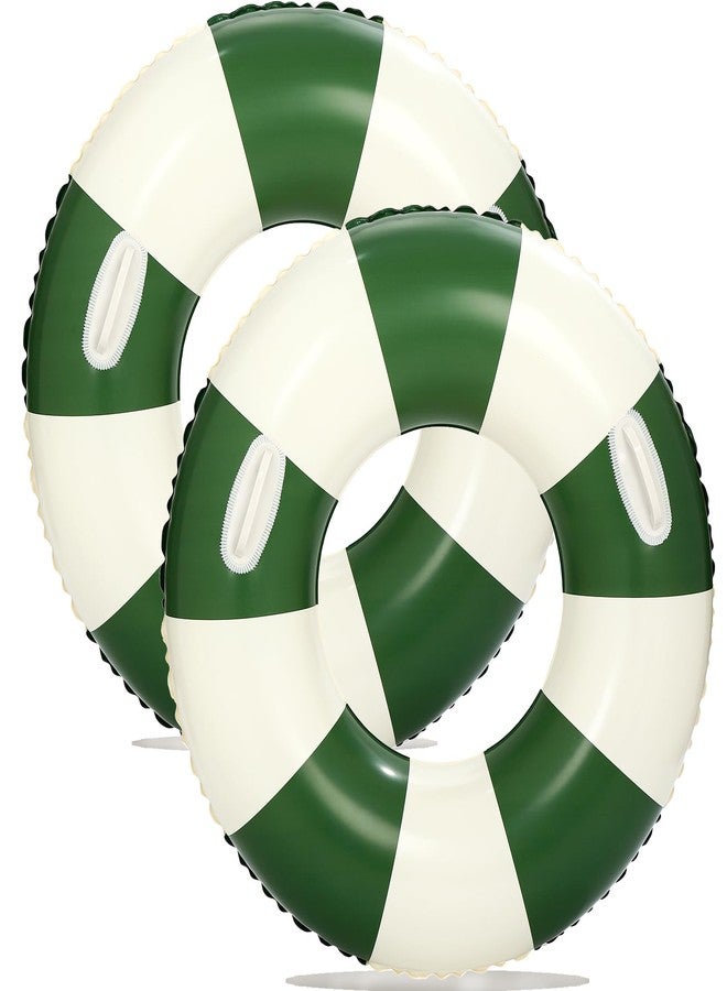 Yuokwer Inflatable Pool Floats for Adults- 2 Pack Striped Floaties Pool Tubes Swim Rings with Handles Inflatable Pool Float for Swimming Pool Party Lake Beach Adults (Dark Green, 90) - Image 1