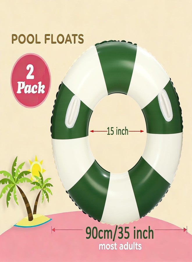 Yuokwer Inflatable Pool Floats for Adults- 2 Pack Striped Floaties Pool Tubes Swim Rings with Handles Inflatable Pool Float for Swimming Pool Party Lake Beach Adults (Dark Green, 90) - Image 2