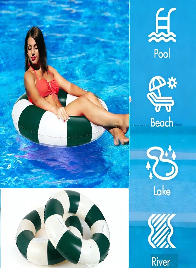 Yuokwer Inflatable Pool Floats for Adults- 2 Pack Striped Floaties Pool Tubes Swim Rings with Handles Inflatable Pool Float for Swimming Pool Party Lake Beach Adults (Dark Green, 90) - Image 4