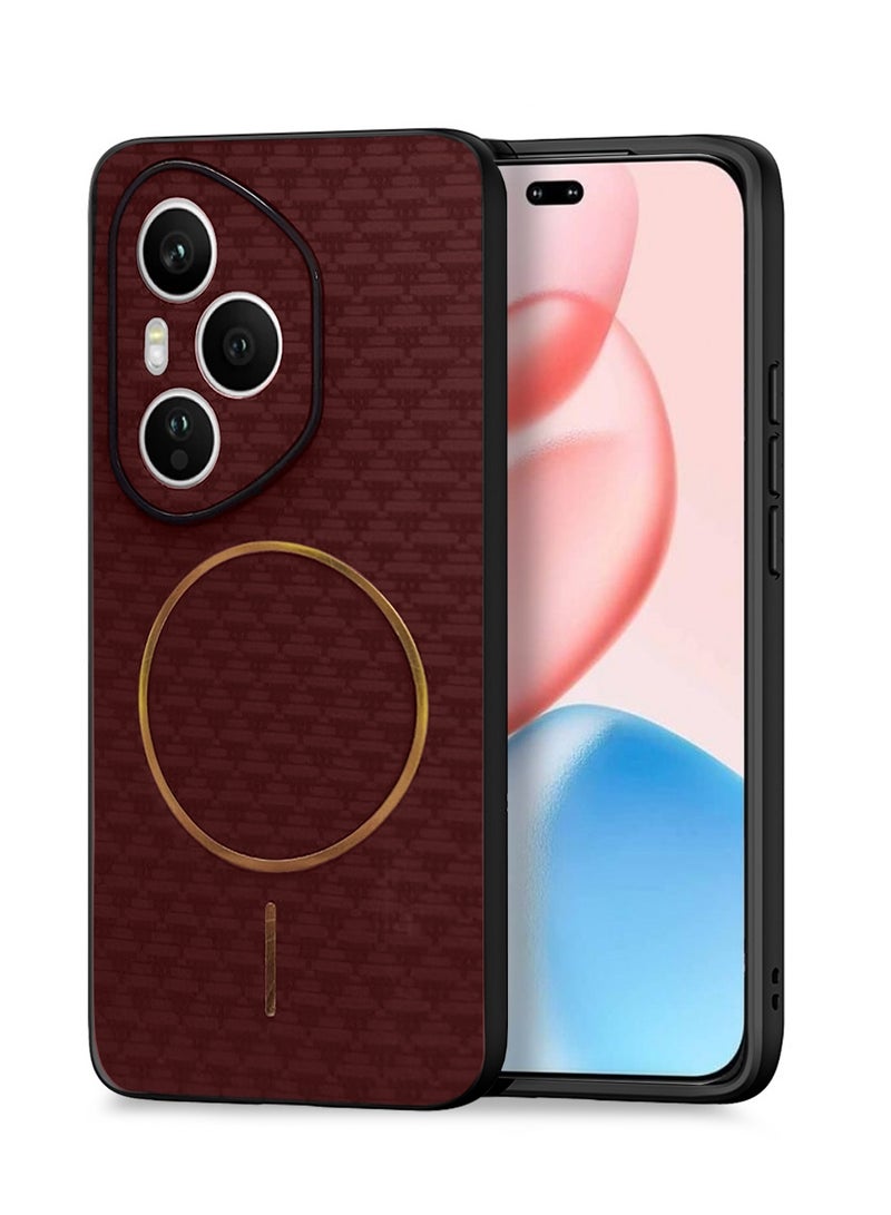 Wtech Honor 400 Pro 5G 2025 Magsafe Hard Back Carbon Fabric Texture Case Cover - Maroon - Image 1