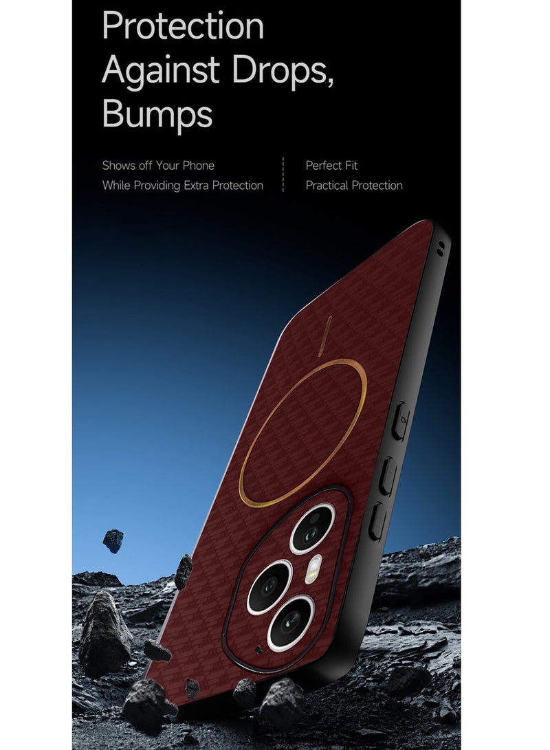 Wtech Honor 400 Pro 5G 2025 Magsafe Hard Back Carbon Fabric Texture Case Cover - Maroon - Image 3