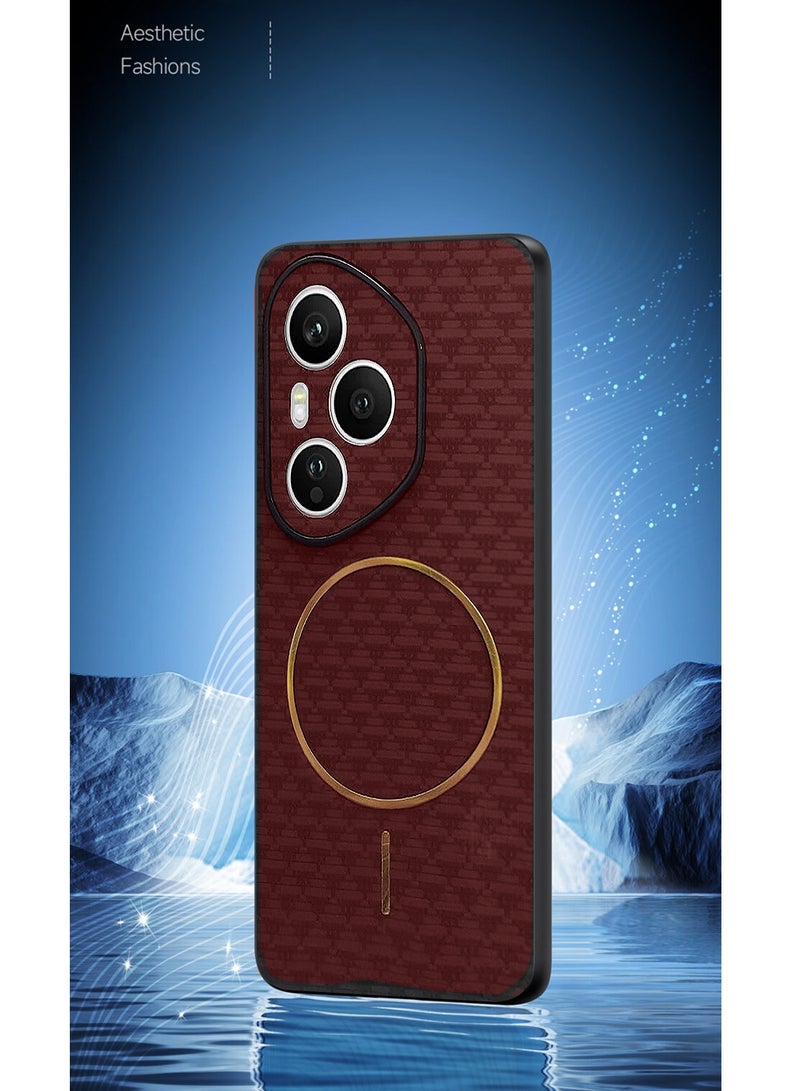 Wtech Honor 400 Pro 5G 2025 Magsafe Hard Back Carbon Fabric Texture Case Cover - Maroon - Image 5