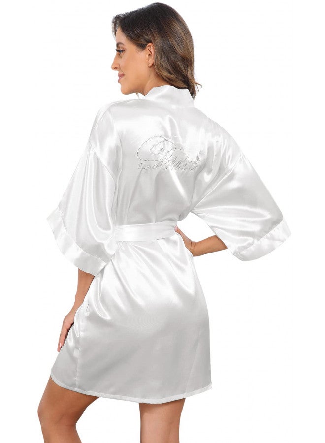 goodmansam Women's Satin Kimono Robe with Silver Rhinestones Bride Bridesmaid Robes for Wedding Party Robe Getting Ready - Image 1