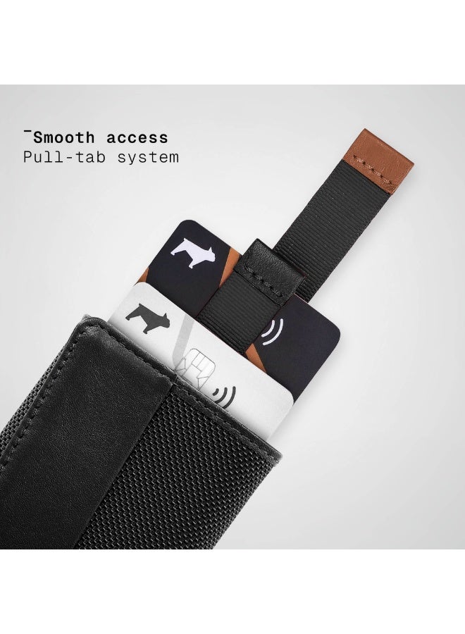 The Frenchie Co. Speed Wallet Mini | Ultra Slim Front Pocket Wallet for Men & Women | RFID Blocking Quick-Access Card Holder with Pull Tab | Ballistic Nylon with Full-Grain Italian Leather Minimalist Design | Holds up to 14 Cards & Cash (Black) - Image 5