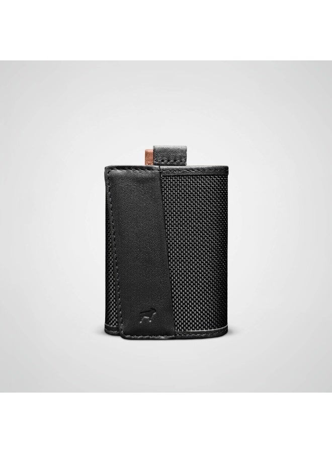 The Frenchie Co. Speed Wallet Mini | Ultra Slim Front Pocket Wallet for Men & Women | RFID Blocking Quick-Access Card Holder with Pull Tab | Ballistic Nylon with Full-Grain Italian Leather Minimalist Design | Holds up to 14 Cards & Cash (Black) - Image 2
