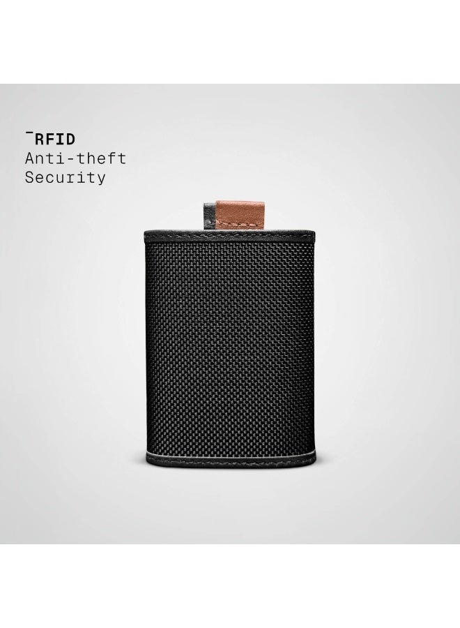 The Frenchie Co. Speed Wallet Mini | Ultra Slim Front Pocket Wallet for Men & Women | RFID Blocking Quick-Access Card Holder with Pull Tab | Ballistic Nylon with Full-Grain Italian Leather Minimalist Design | Holds up to 14 Cards & Cash (Black) - Image 4