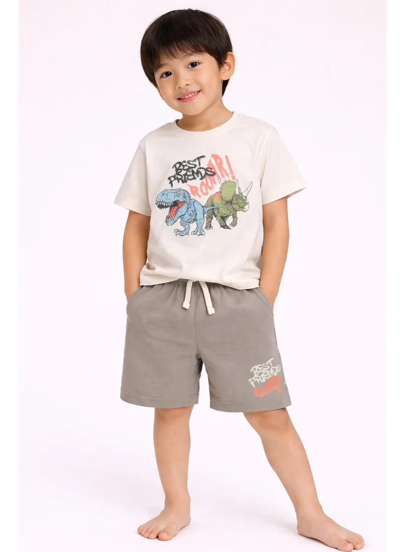 فكتور اند جين Boys Dinosaur Print Cotton Pajama Set – T-Shirt & Shorts Nightwear