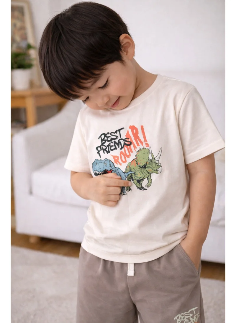 فكتور اند جين Boys Dinosaur Print Cotton Pajama Set – T-Shirt & Shorts Nightwear