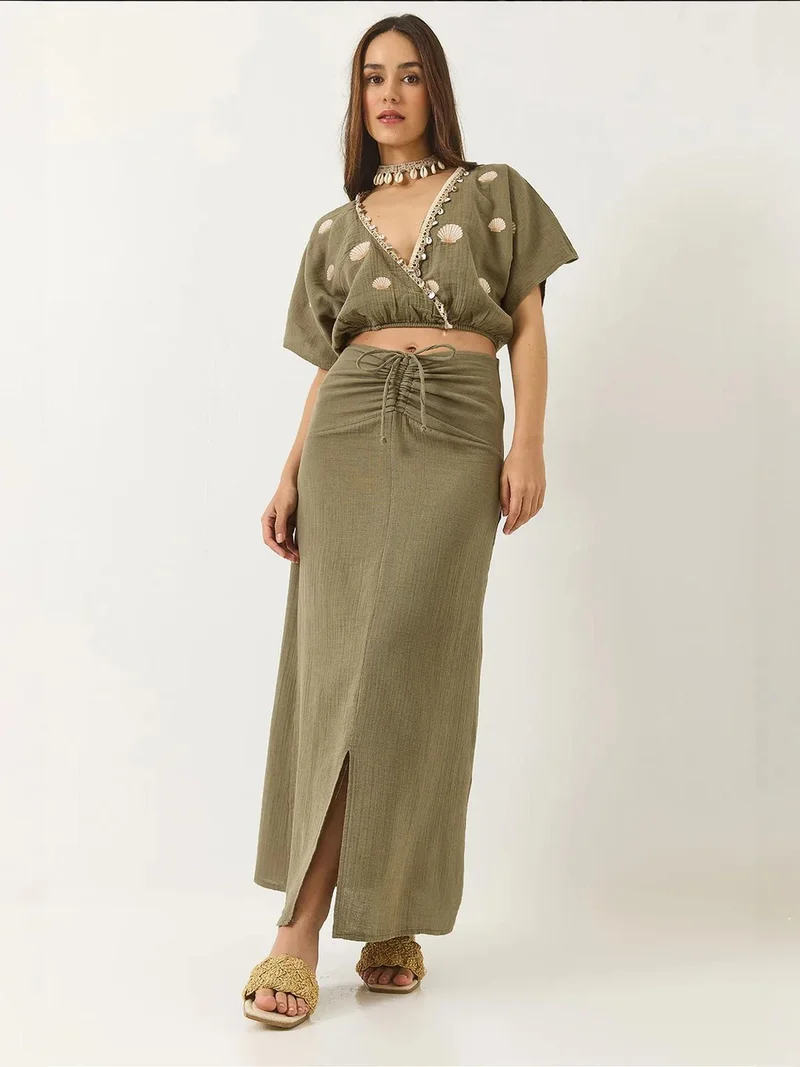 LUCCI Embroidered V-neck Two-Piece Co-Ord Set