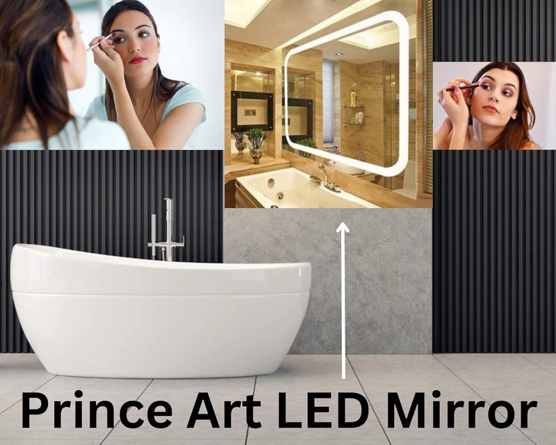PRINCE ART Led Mirror Glass Multi Shape Bathroom Wall Full Size Length Home Decor Light Mirror For Bedroom Living Room Dressing Room Hall Wash Basin Makeup Room Size 24X24 Inch Az15 - Image 3