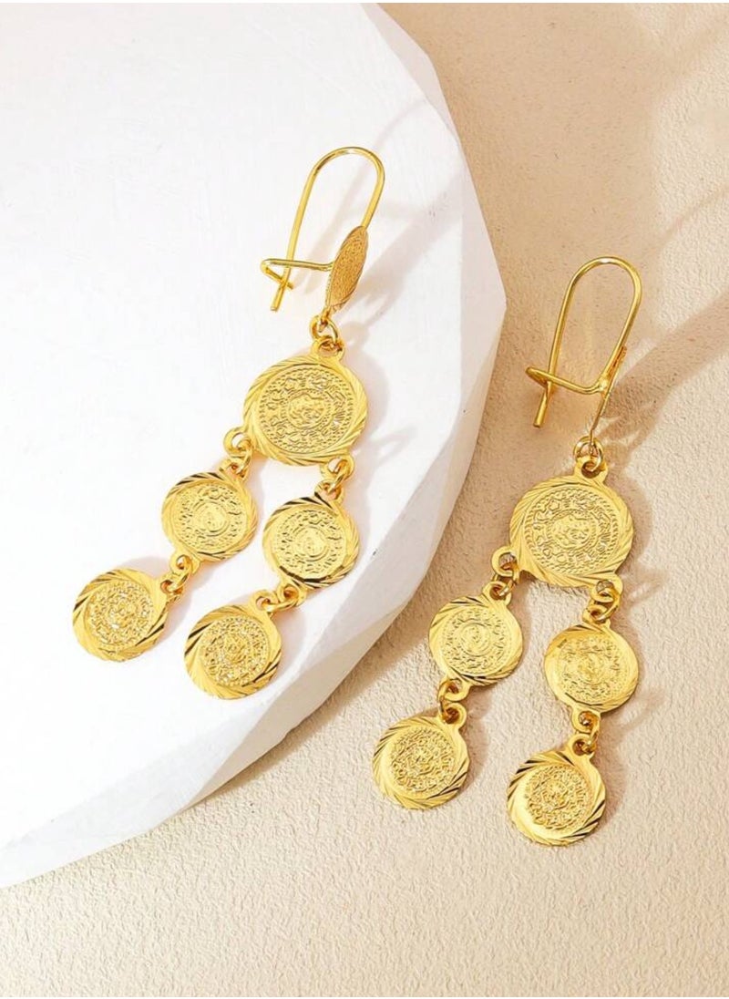 Dangle Charms Elegant 21k Gold Plated Drop Earrings For Women  - Image 1