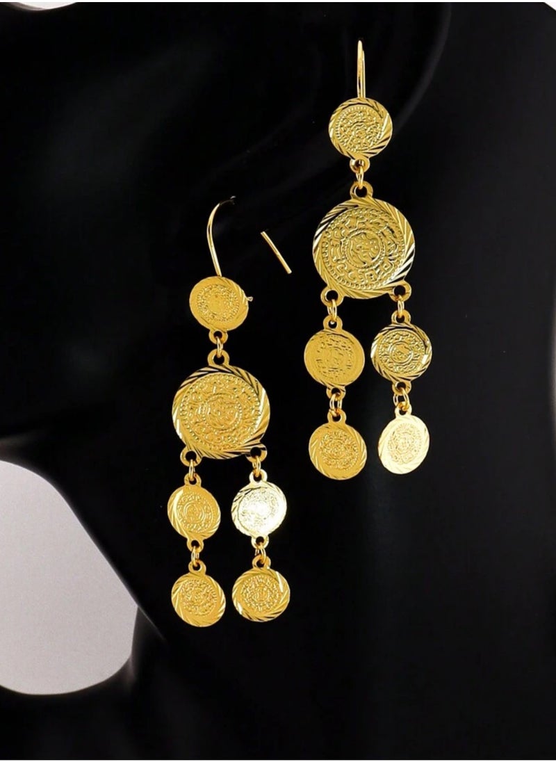 Dangle Charms Elegant 21k Gold Plated Drop Earrings For Women  - Image 2