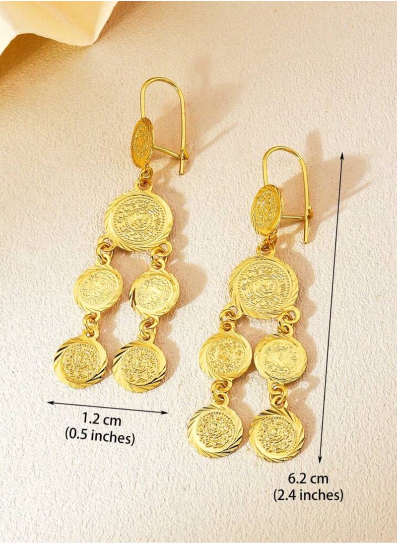 Dangle Charms Elegant 21k Gold Plated Drop Earrings For Women  - Image 3