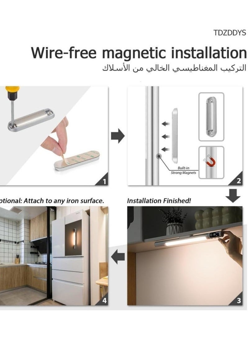 عربست مصابيح ليلية قابلة لإعادة الشحن مزودة بمستشعر حركة - إضاءة LED لاسلكية للخزائن مع خاصية التعتيم المغناطيسي وشاشة عرض رقمية - مثالية للمطبخ والسلالم وخزائن الملابس. - Image 5