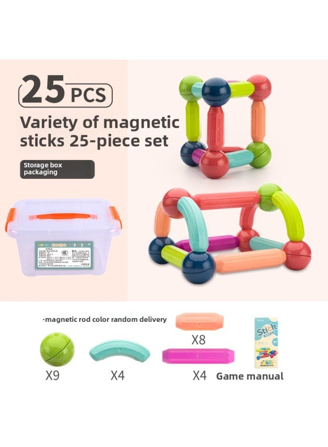 Loquat Magnetic Rod Magnetic Building Blocks Joker 3D Assembled Modeling Diy Hand-made Teaching Building Blocks Children's Toys Wholesale-Color:25-piece Set (storage Box) - Image 1