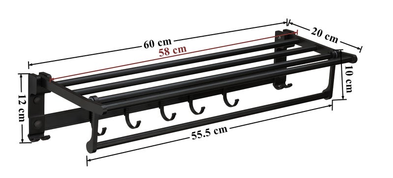 Plantex Aluminum Folding Towel Rack/Towel Stand/Hanger/Bathroom Accessories (24 Inches-Black) - Image 3