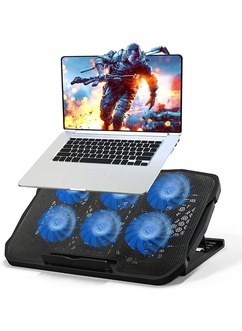 M MIAOYAN Laptop Cooling Pad - Laptop Cooler with 6 Quiet Fans Gaming Fan Stable Stand 2 USB Port  - Image 1