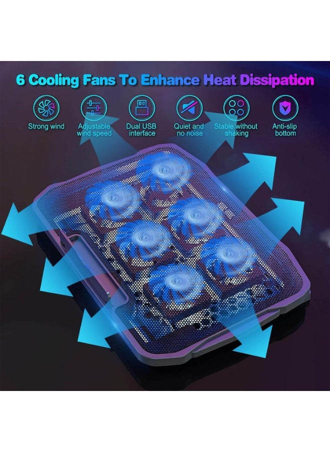 M MIAOYAN Laptop Cooling Pad - Laptop Cooler with 6 Quiet Fans Gaming Fan Stable Stand 2 USB Port  - Image 3