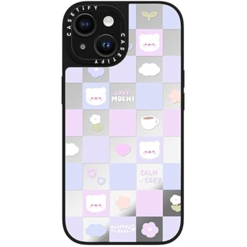 Casetify Mirror iPhone 15 Case 【Reflective / 4.9ft Drop Protection/Compatible with Magsafe】 - Mochi Checkers by sleepydaze - Silver on Black - Image 5