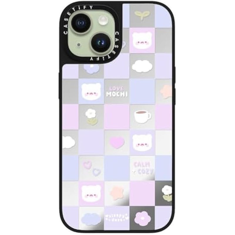 Casetify Mirror iPhone 15 Case 【Reflective / 4.9ft Drop Protection/Compatible with Magsafe】 - Mochi Checkers by sleepydaze - Silver on Black - Image 3