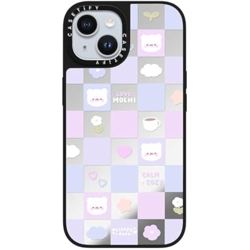 Casetify Mirror iPhone 15 Case 【Reflective / 4.9ft Drop Protection/Compatible with Magsafe】 - Mochi Checkers by sleepydaze - Silver on Black - Image 4