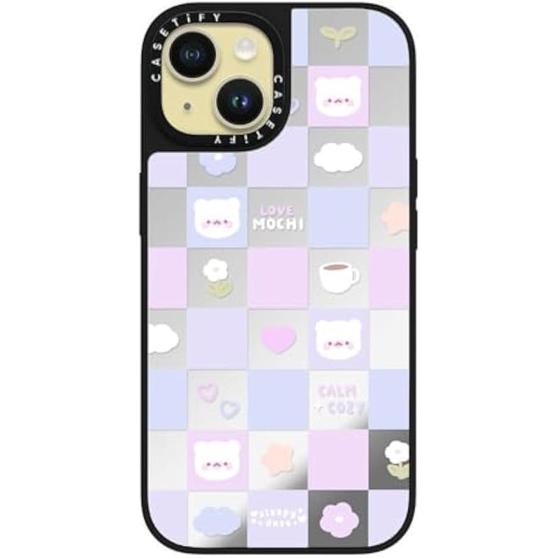 Casetify Mirror iPhone 15 Case 【Reflective / 4.9ft Drop Protection/Compatible with Magsafe】 - Mochi Checkers by sleepydaze - Silver on Black - Image 2