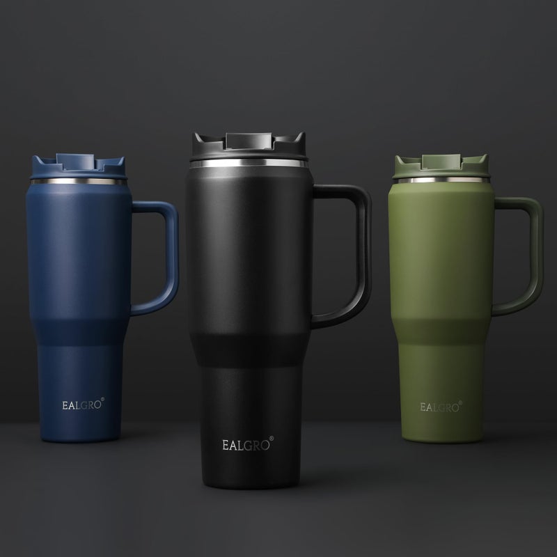 EALGRO Insulated Coffee Mug Cup with Lid, 40 oz Tumbler with Handle and Straw, Double walled Stainless Steel Coffee Tumbler, Thermal Water Bottle Jug, Navy Blue - Image 5