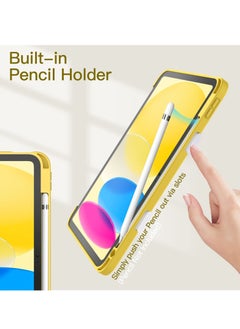 Jetech Case for iPad 10 10th Generation with Pencil Holder Clear Transparent Back Shell Slim Stand Shockproof Tablet Cover Auto Wake Sleep Yellow  - Image 4