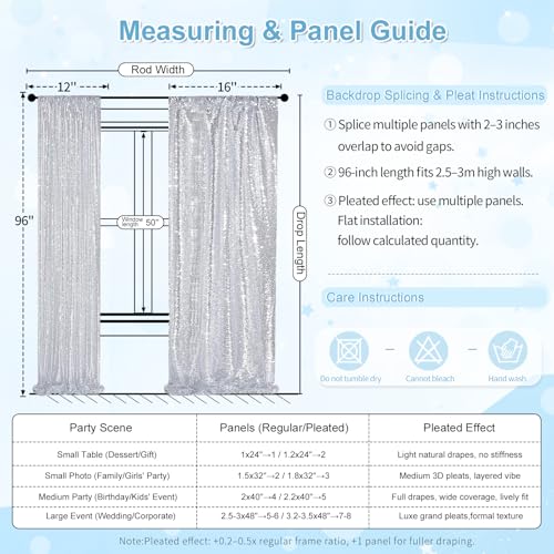 QueenDream Silver Sequin Backdrop 2 Panels 2FTx8FT Christmas Party Backdrop Curtains Glitter Photo Background for Wedding Baby Shower Stage Decorations - Image 5