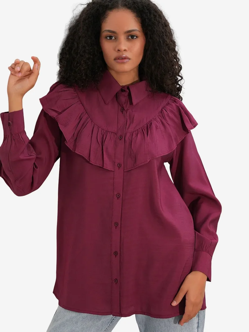 BIG DART BDART Long Relaxed Shirt With Frill Detail